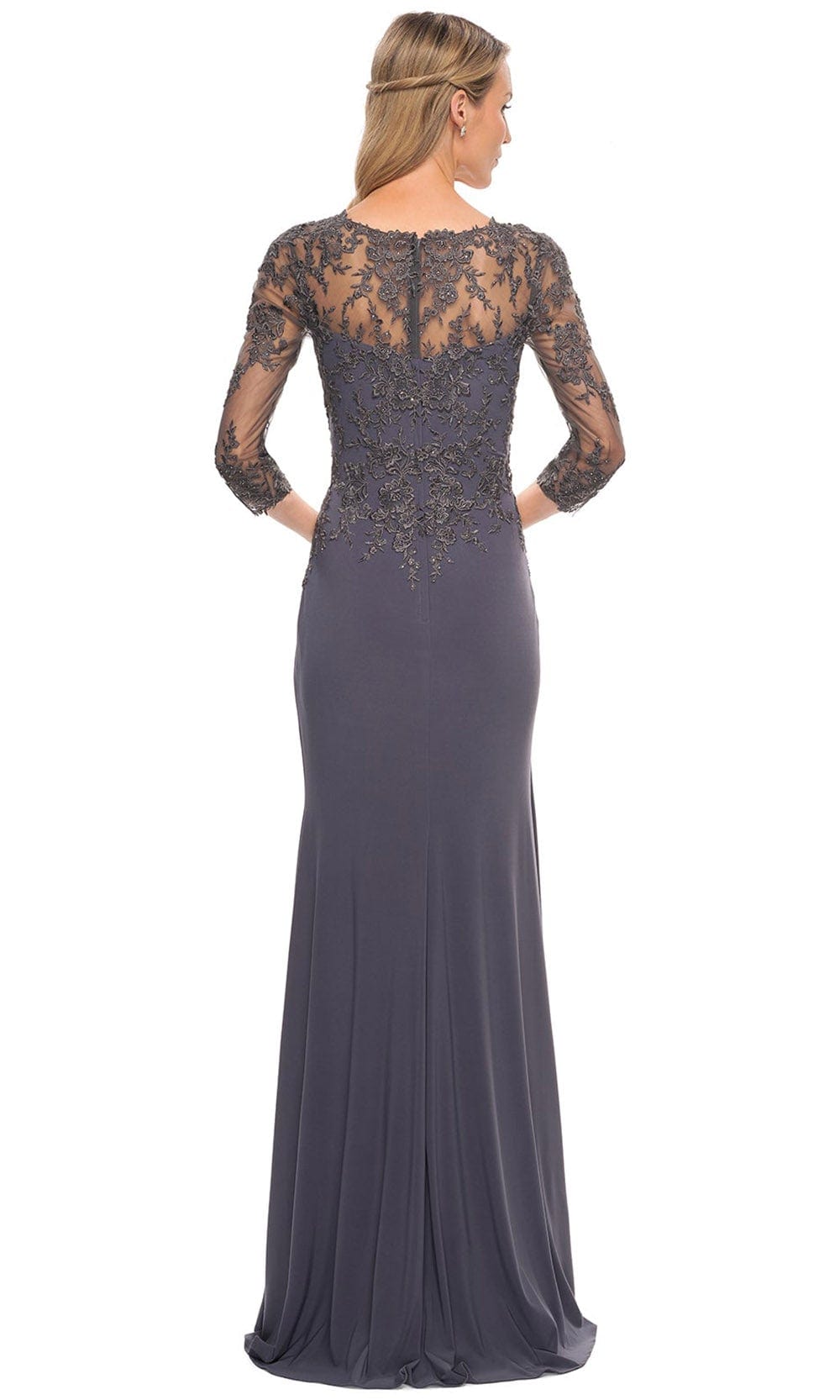 Lace Covered Sleeves Net Jersey Gown