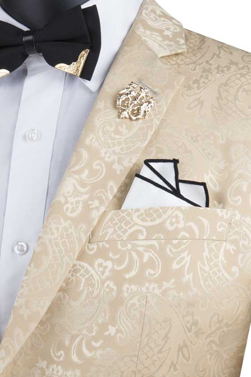 Men’s Slim Fit Shiny Paisley Prom & Wedding Suit in Beige