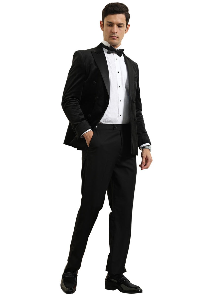 Men’s Velvet Double Breasted Wedding & Prom Tuxedo Jacket in Black