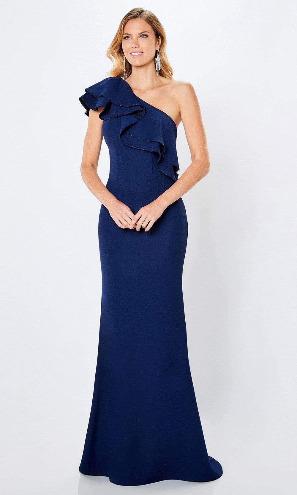 221975 Embellished Ruffled Asymmetric Long Gown