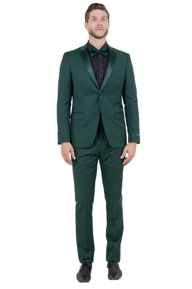 Men’s Slim Fit Two Button Notch Lapel Wedding Tuxedo in Hunter Green