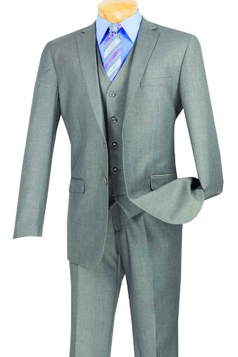 Men’s Basic 2 Button Vested Slim Fit Suit in Medium Grey