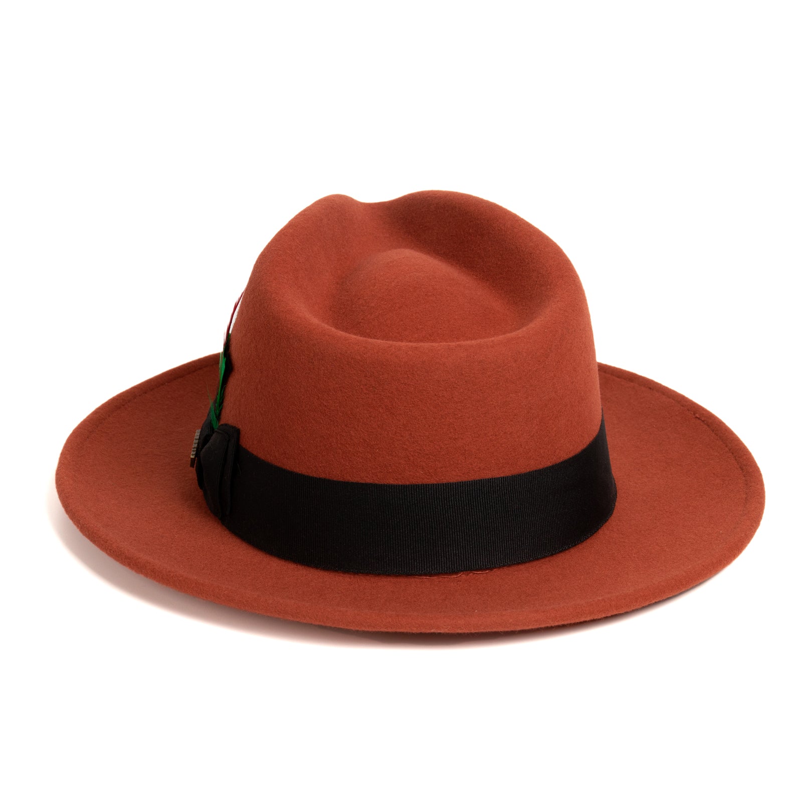 Mens Classic Wool Fedora Dress Hat in Rust