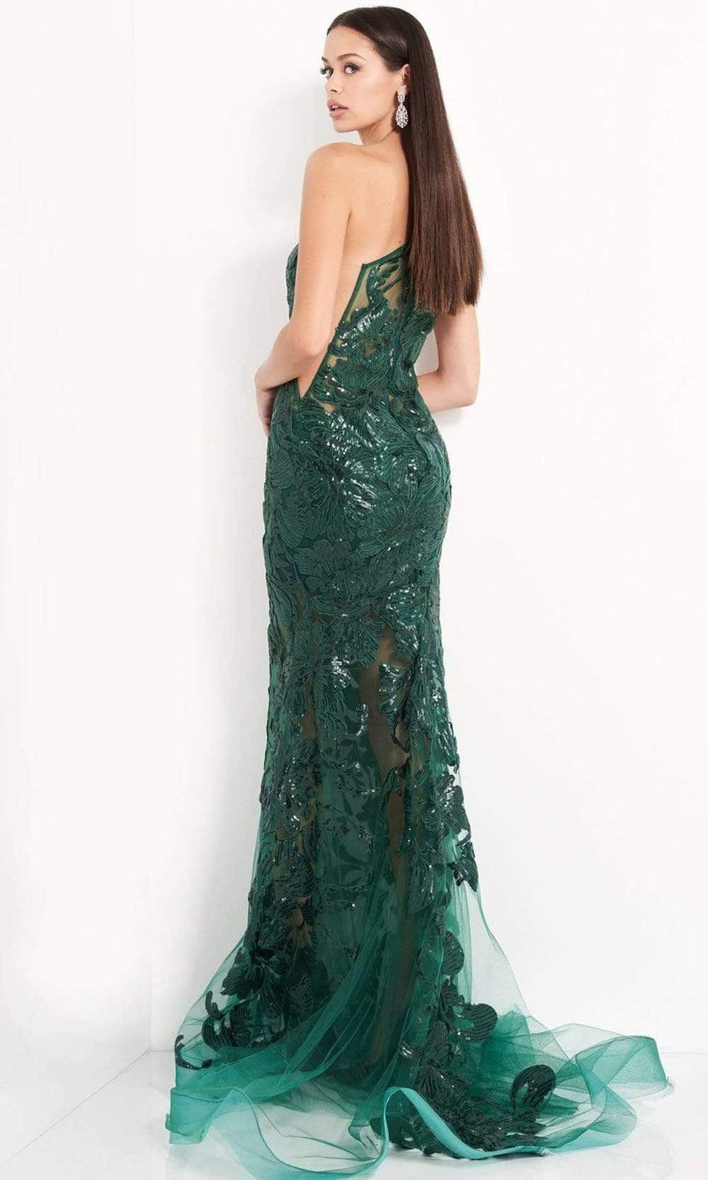 02895 One Shoulder Illusion Simple Prom Mermaid Gown