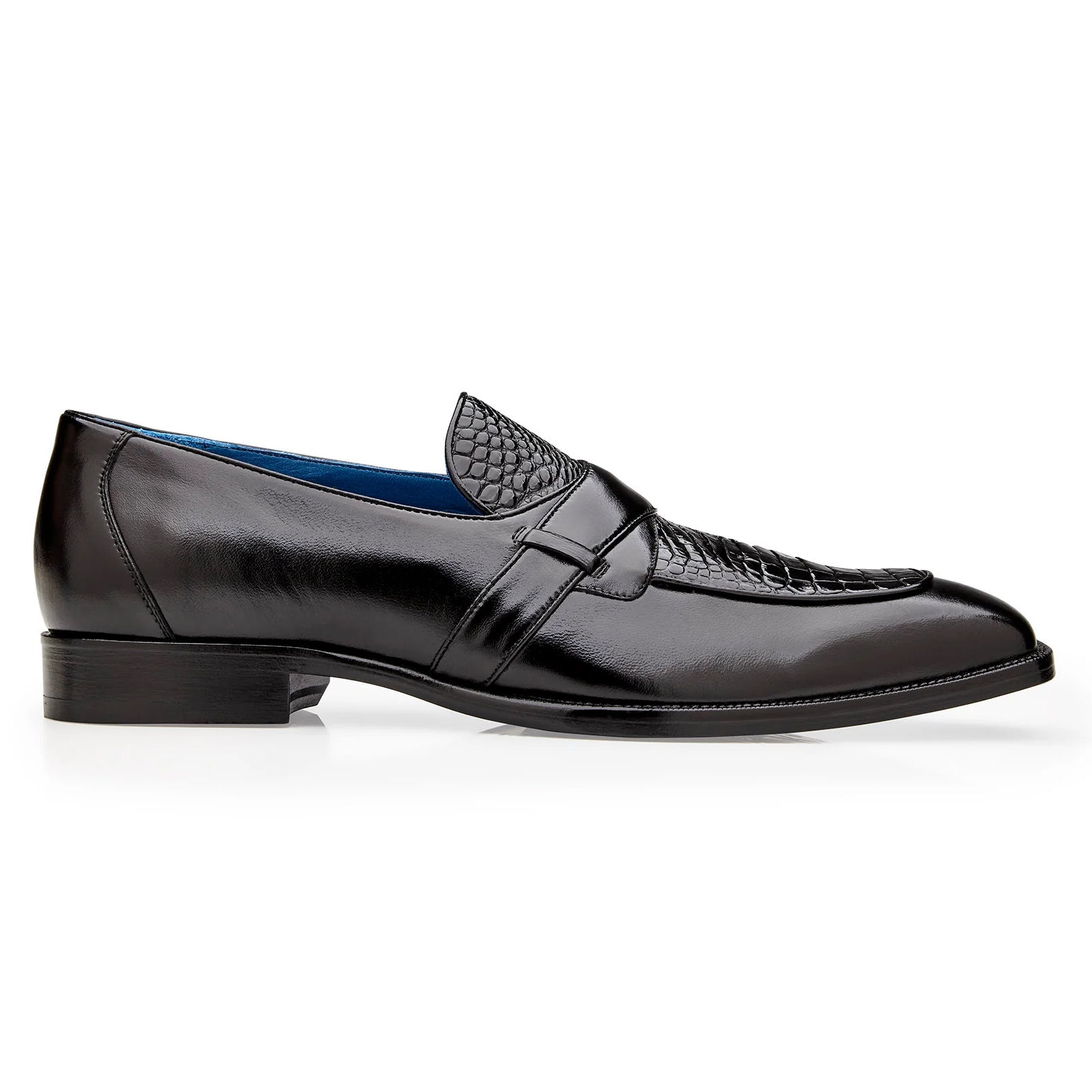Men’s Belvedere Tornado Alligator & Calfskin Slip On Dress Loafer in Black