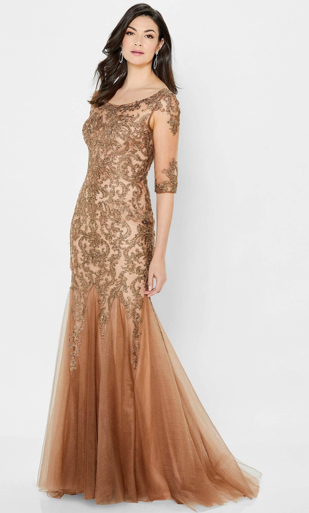 Lace Scoop Neck Evening Gown