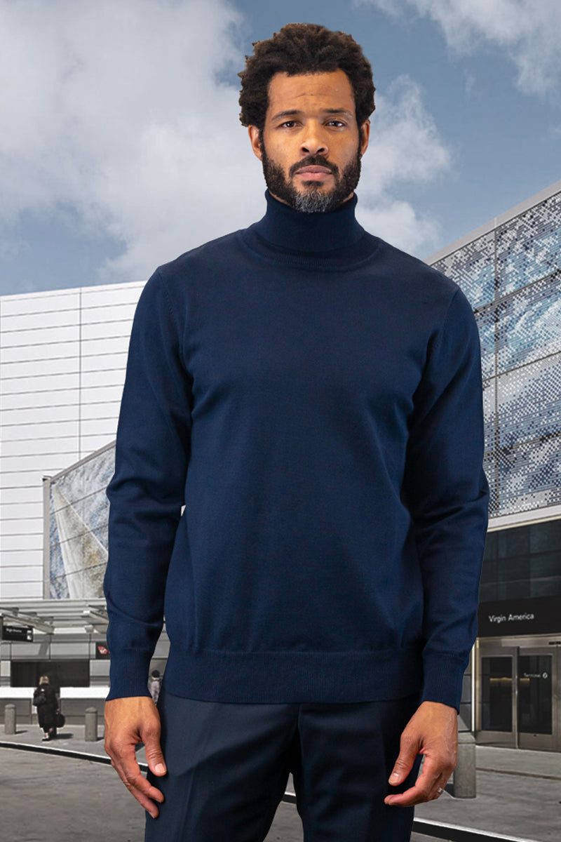 Men’s Designer Wool & Cashmere Dress Sweater in Navy Blue