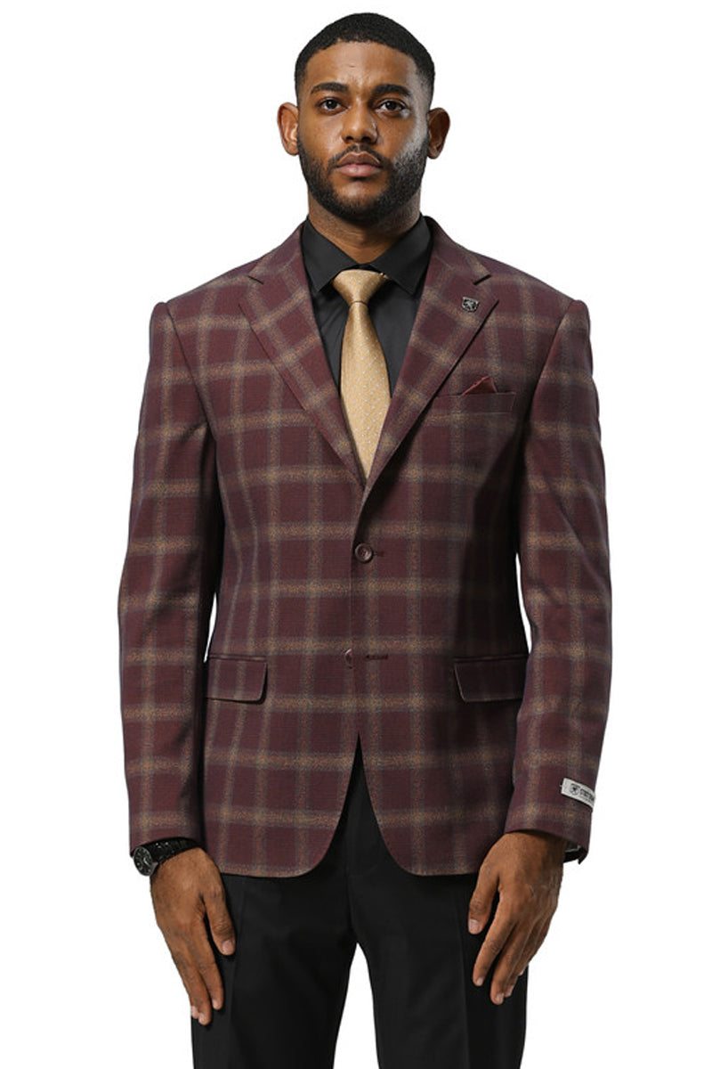 Men’s Stacy Adams Modern Fit Business Sport Coat Blazer in Burgundy Plaid