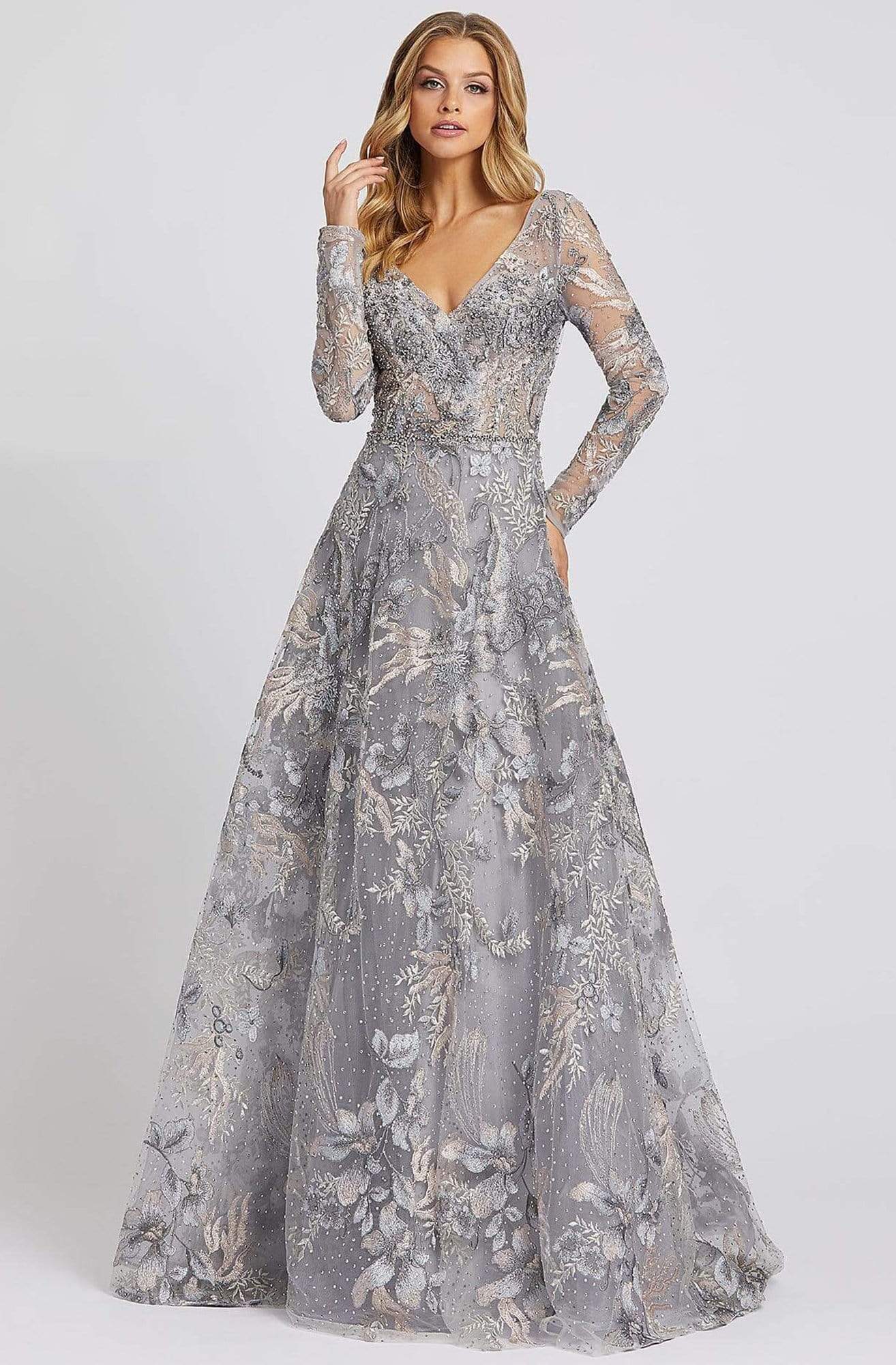 20214D Illusion Long Sleeve Mother of the Bride Gown