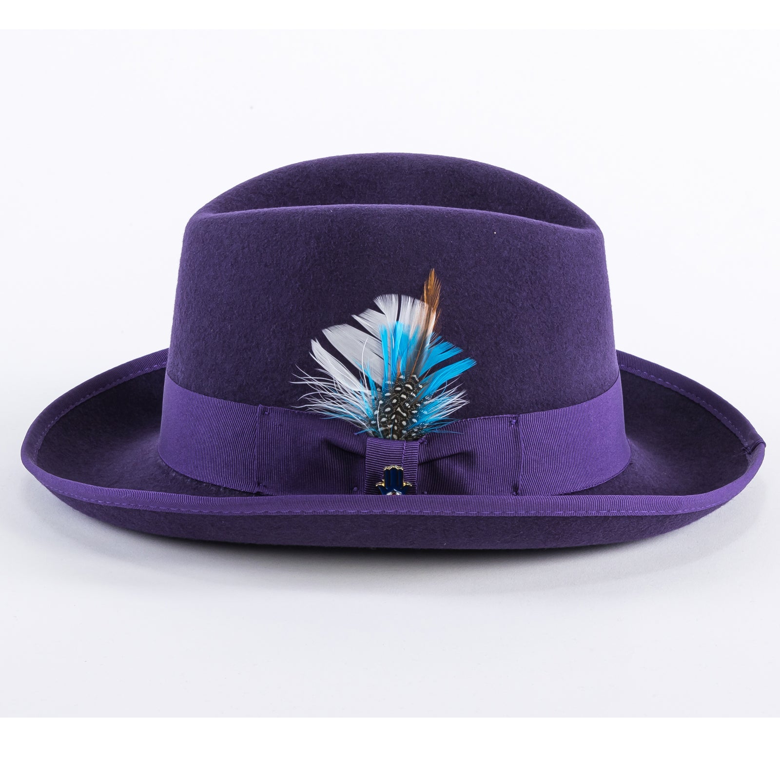 Mens Classic Gangster Godfather Wool Dress Hat in Purple