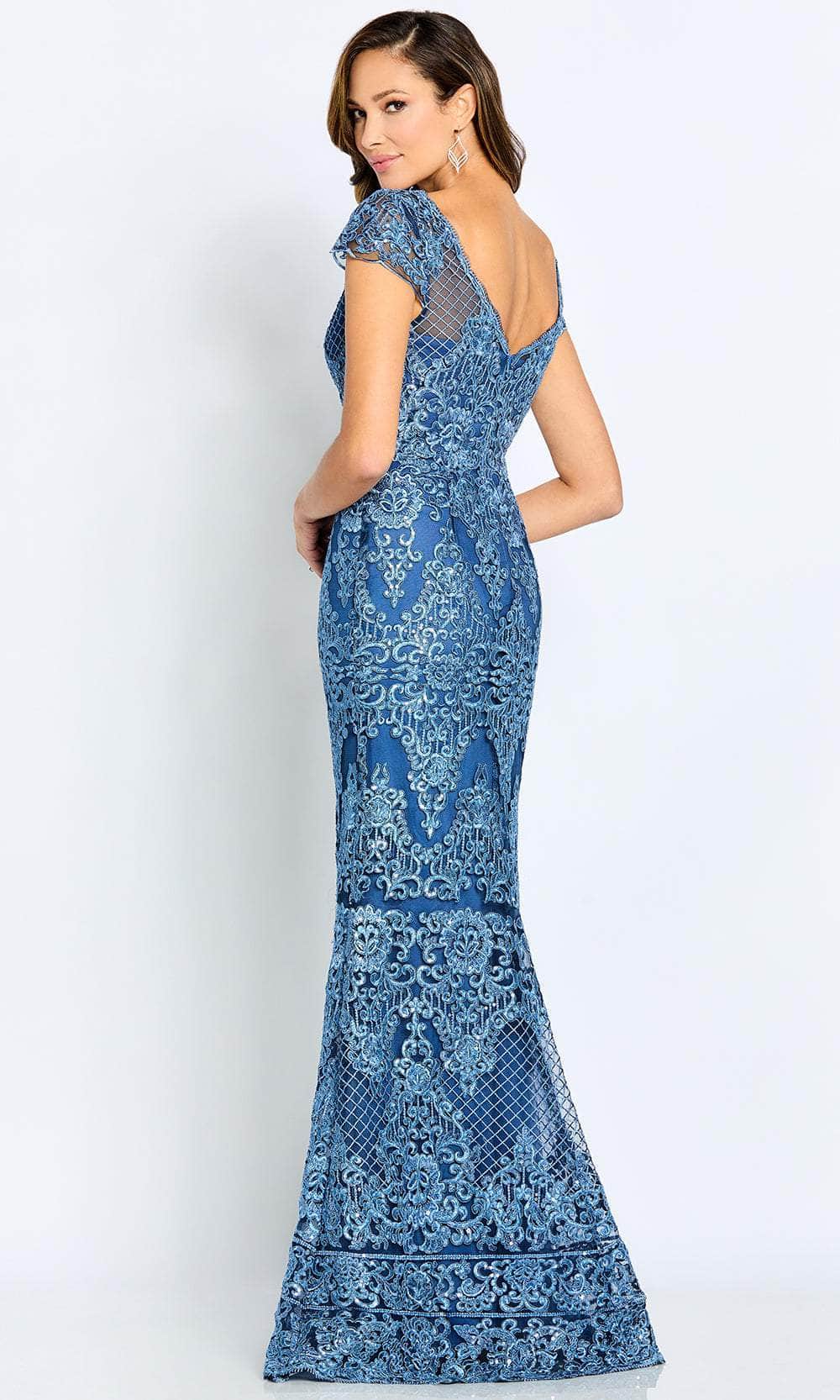 Bateau Sequin Lace Evening Gown