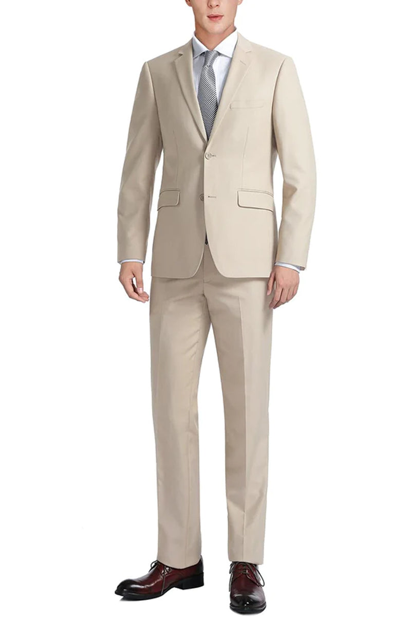Mens Basic Two Button Classic Fit Suit with Optional Vest in Light Tan Beige