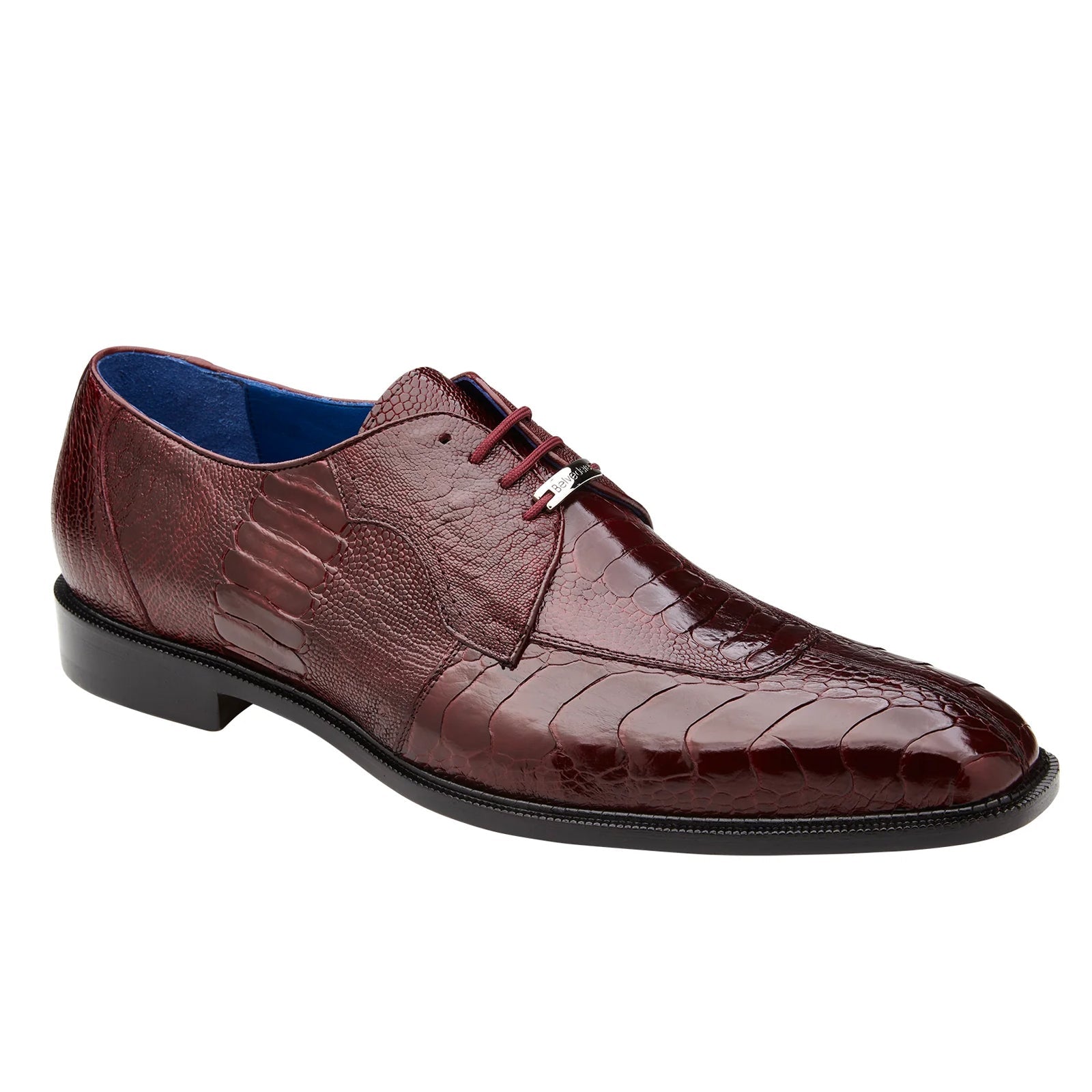 Men’s Belvedere Siena Ostrich Leg Moc Toe Dress Shoe in Burgundy