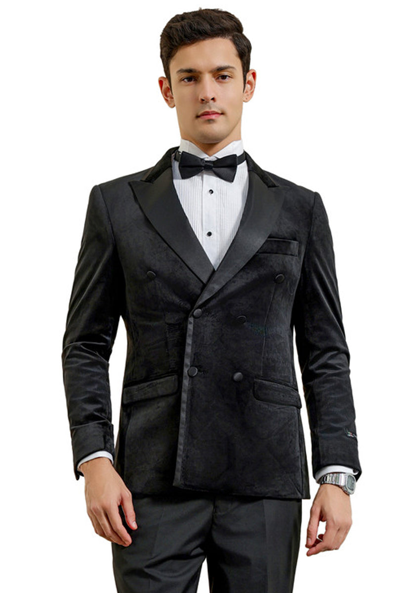 Men’s Velvet Double Breasted Wedding & Prom Tuxedo Jacket in Black
