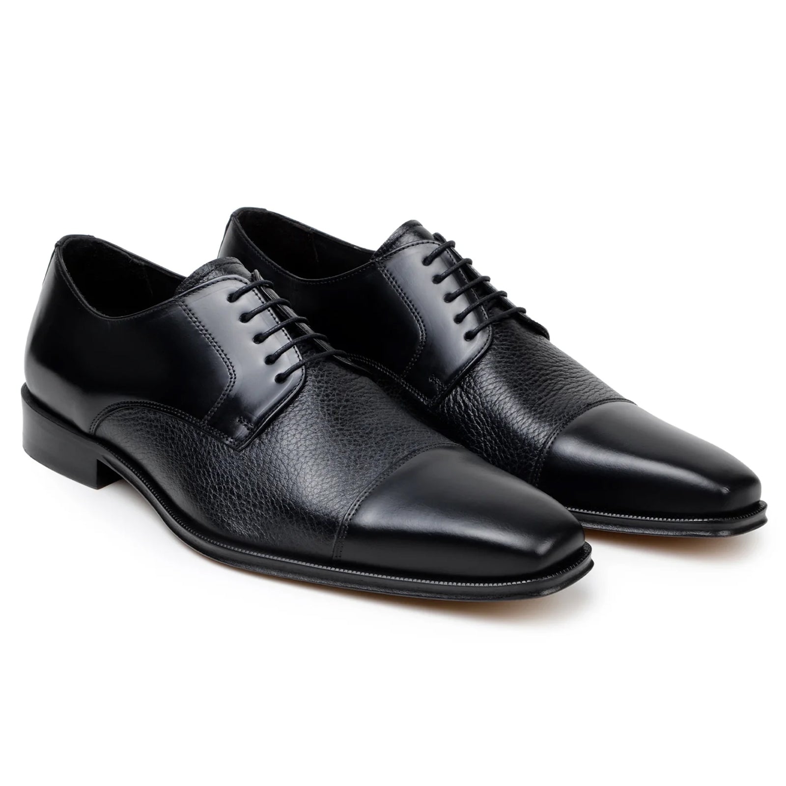 Men’s Belvedere Alexander Italian Deerskin & Nappa Leather Cap Toe Dress Shoe in Black