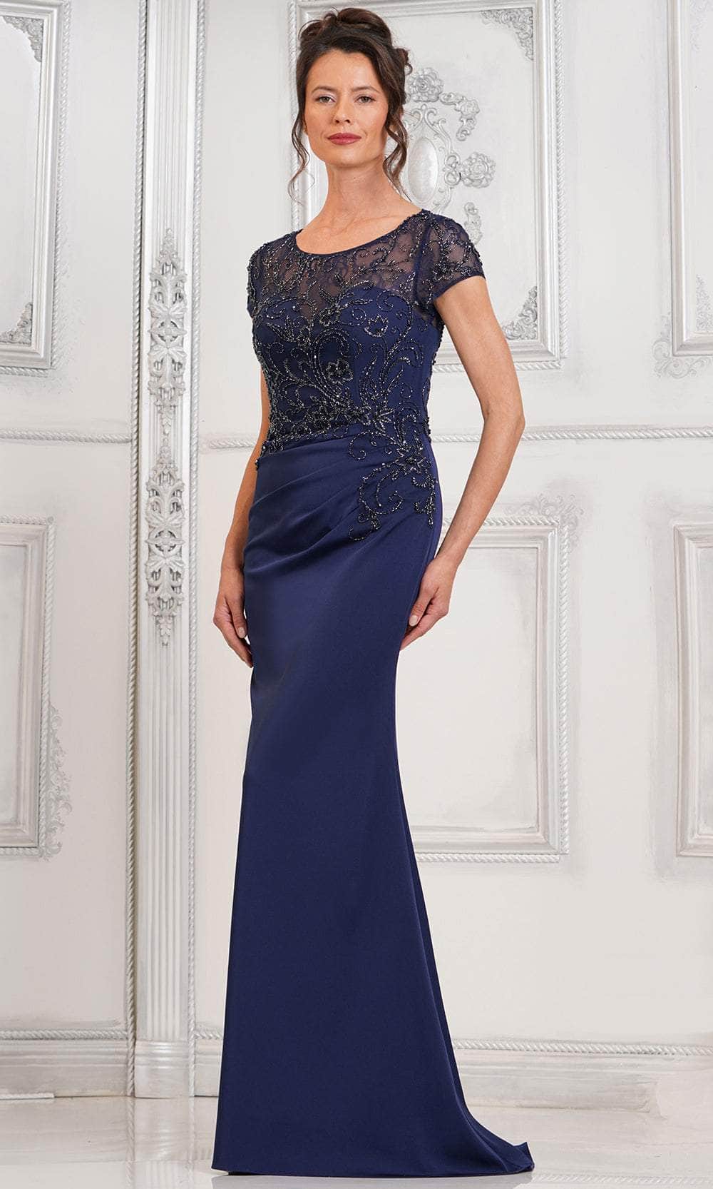 Short Sleeve Embellished Evening Dress