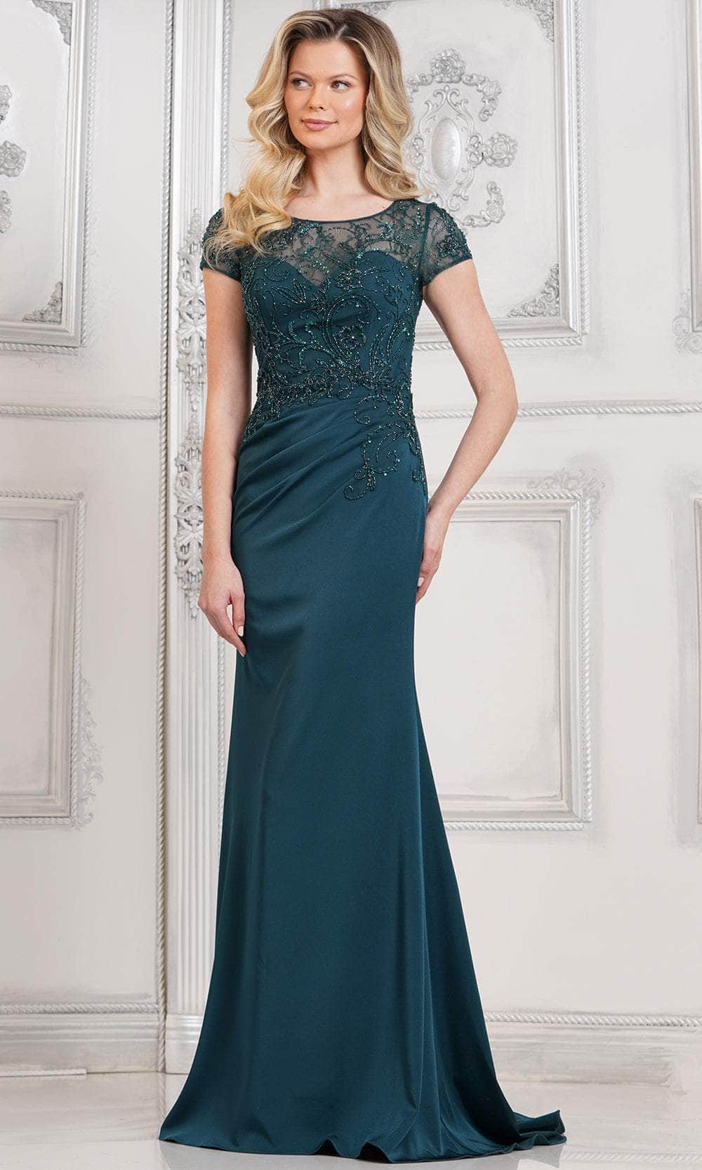 Short Sleeve Embellished Evening Dress