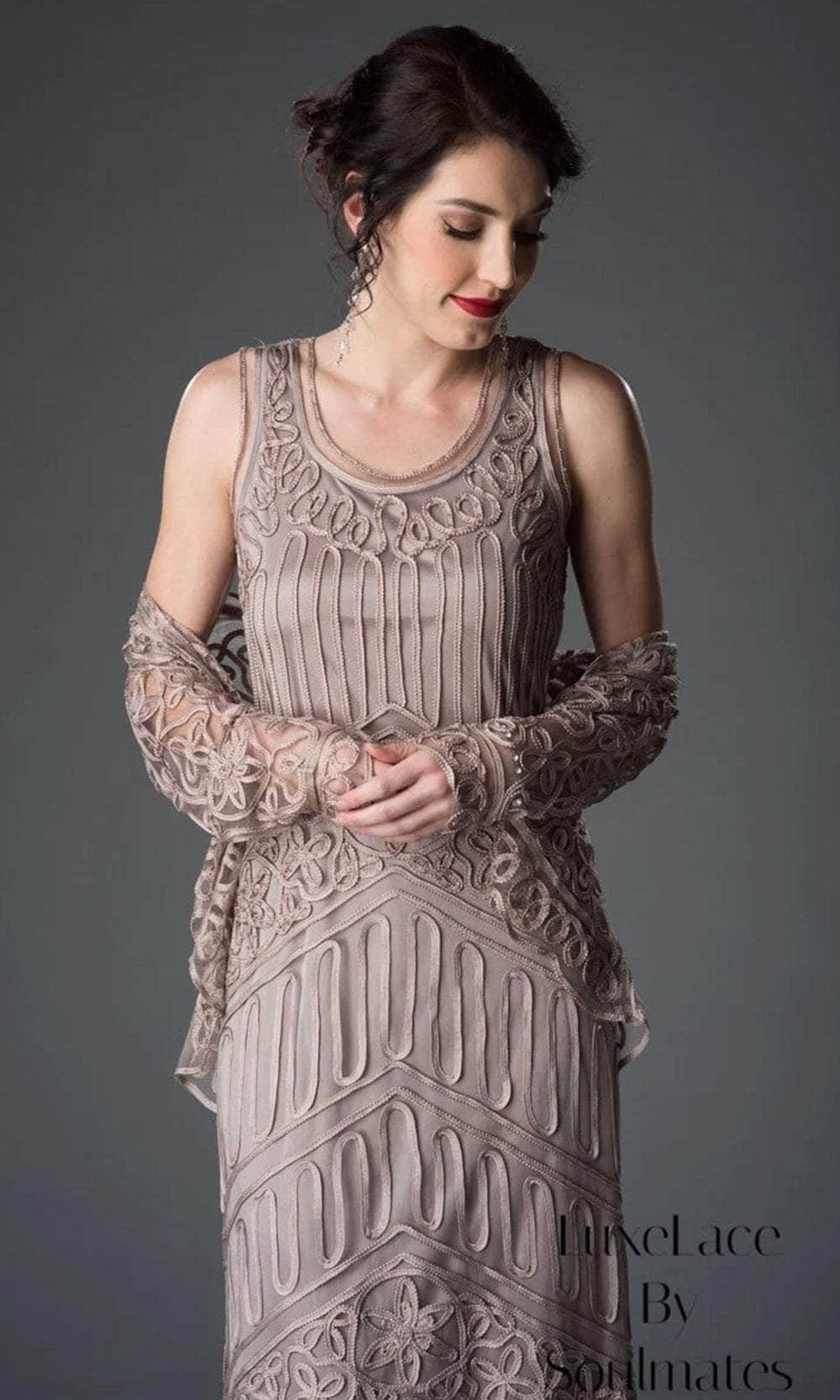 Soutache Lace Embroidered Dress And Jacket Gown