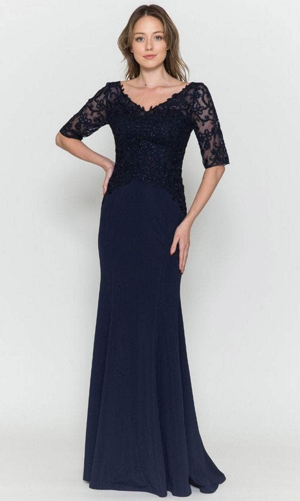 Quarter Length Sleeved Sheath Evening Gown