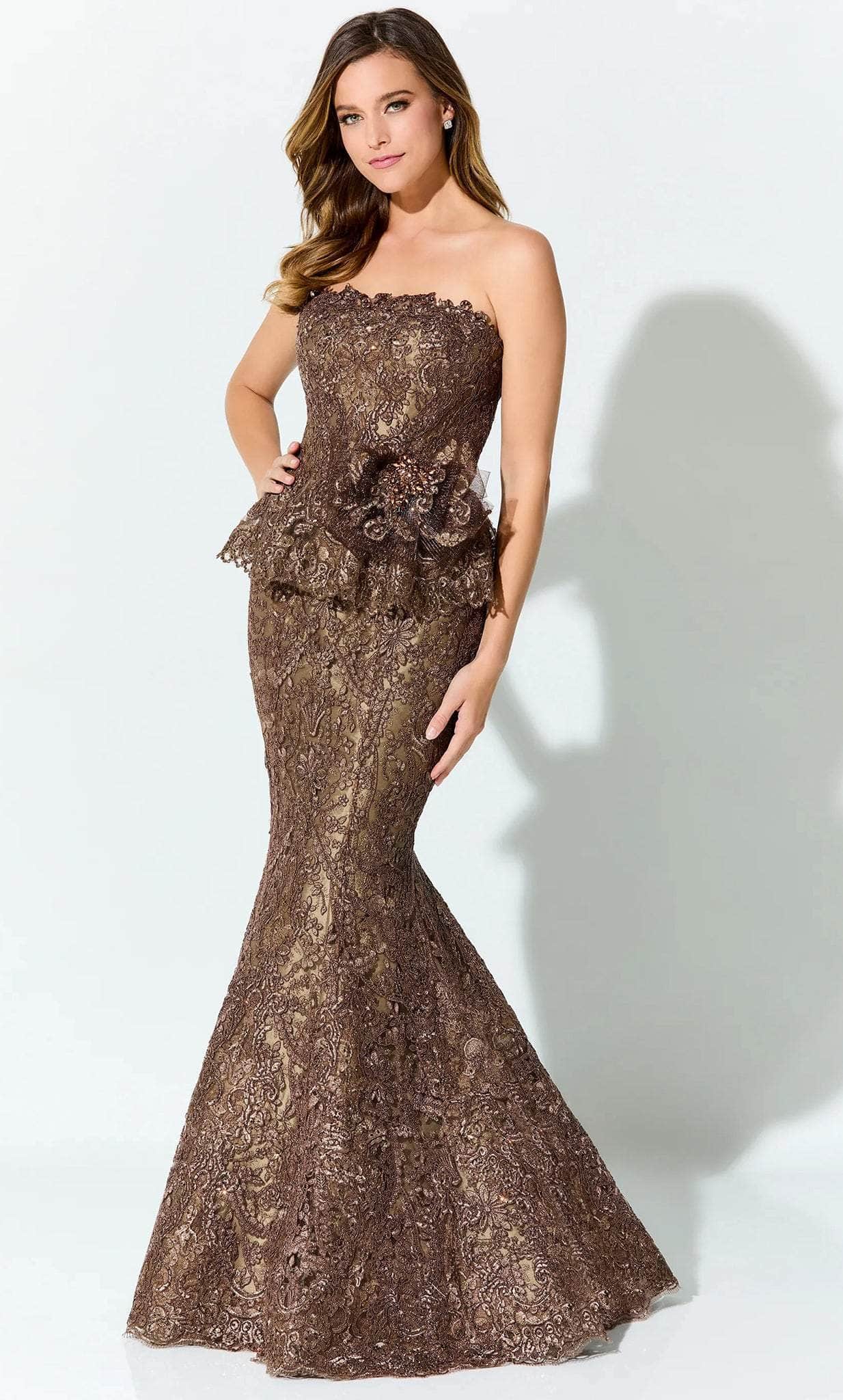 Strapless Embroidered Evening Gown