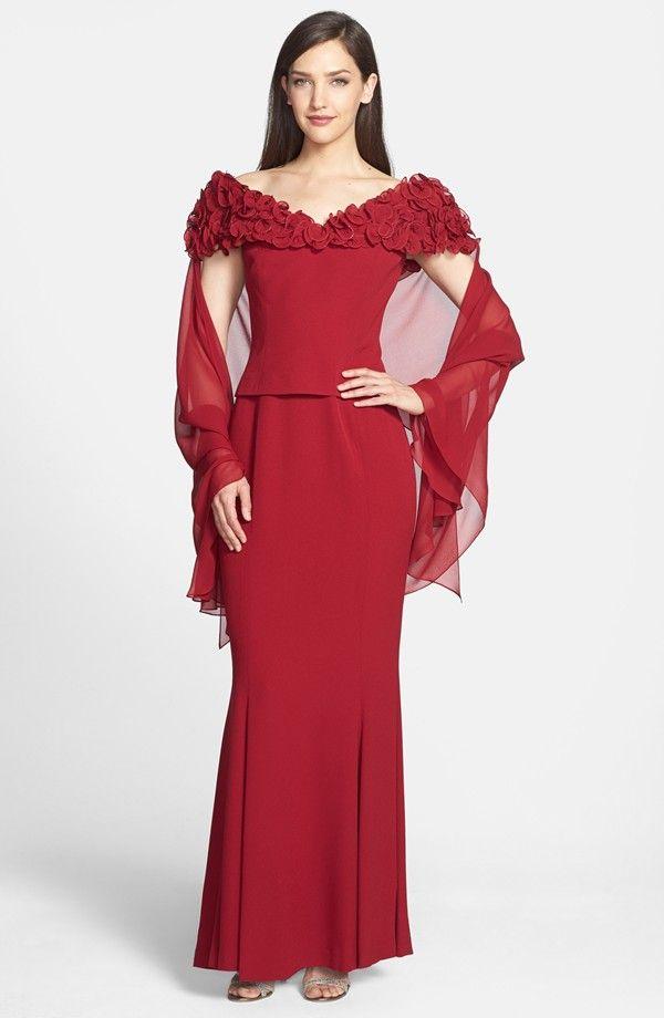 2003 Ruffles Off Shoulder Evening Gown