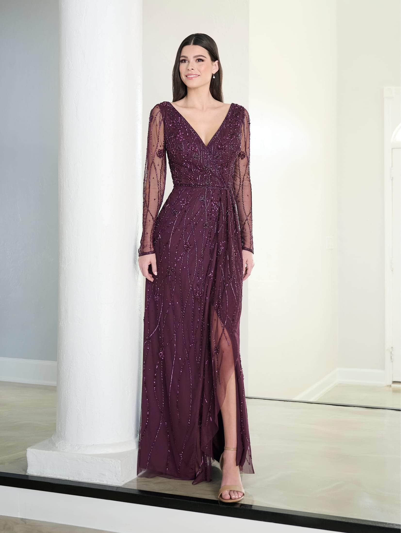 Sheer Long Sleeve Evening Gown