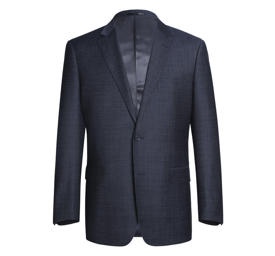 Mens Basic Two Button Classic Fit Wool Blend Suit in Navy Blue