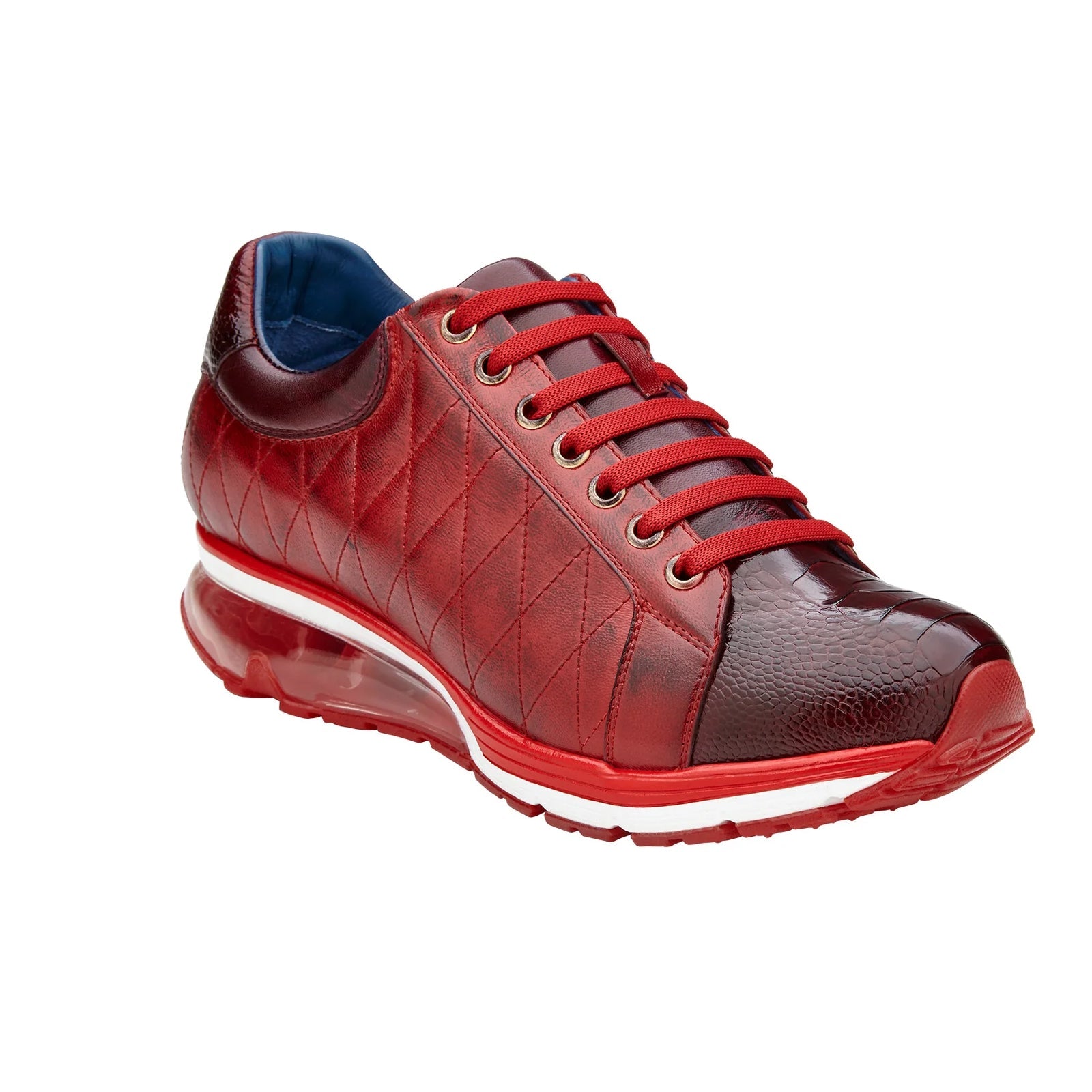 Men’s Belvedere Sacco Ostrich Leg & Quilted Calf Leather Dress Sneaker in Burgundy & Cherry