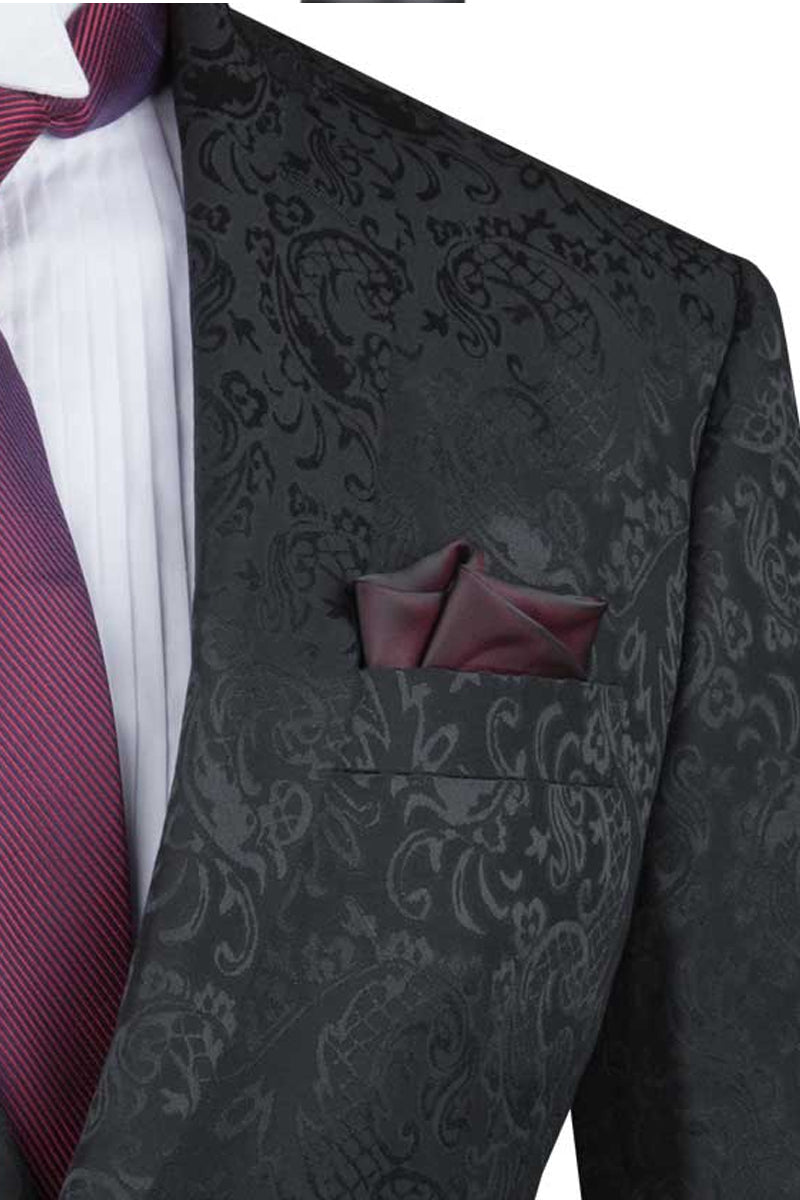 Men’s Slim Fit Shiny Paisley Prom & Wedding Suit in Black