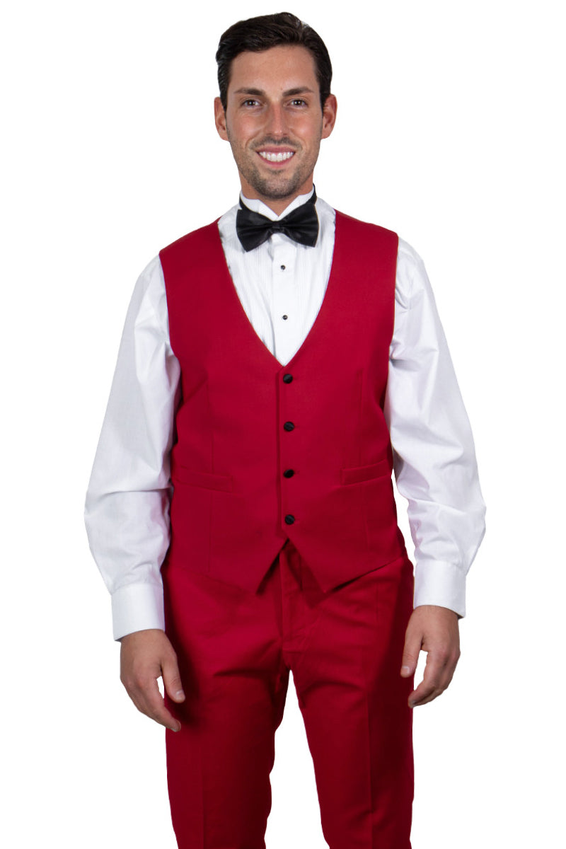 Men’s Stacy Adams Vested One Button Shawl Lapel Tuxedo in Red