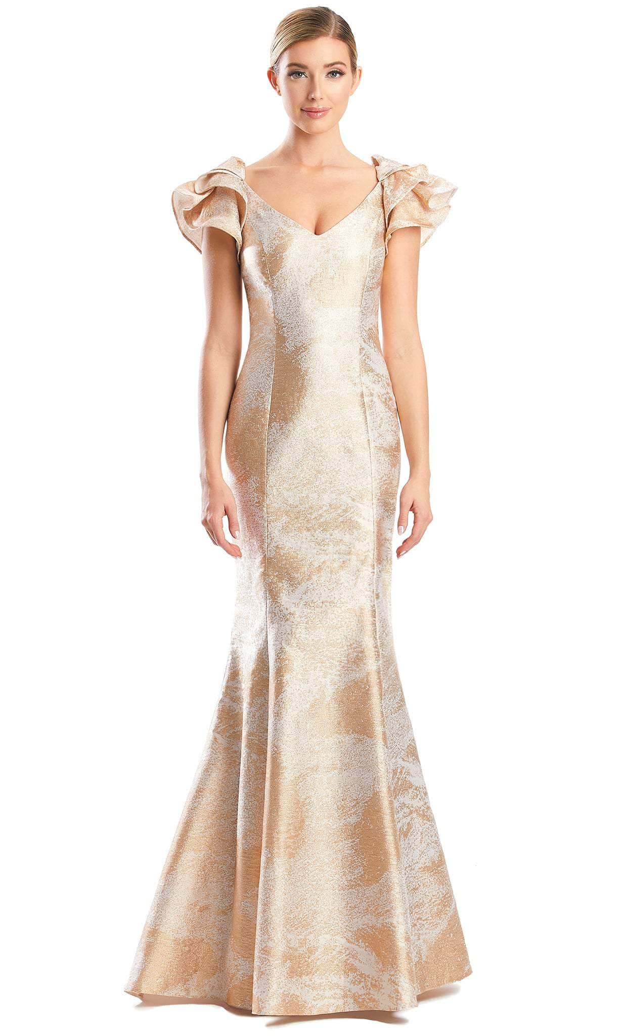 Layered Sleeve Trumpet Long Gown