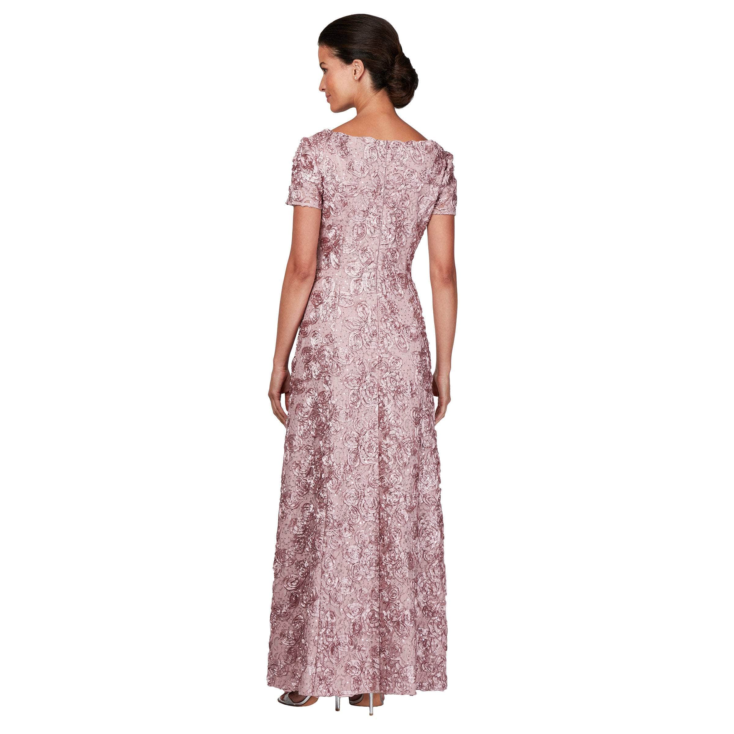 112788 Soutache Lace Sequin Short Sleeve A-Line Gown