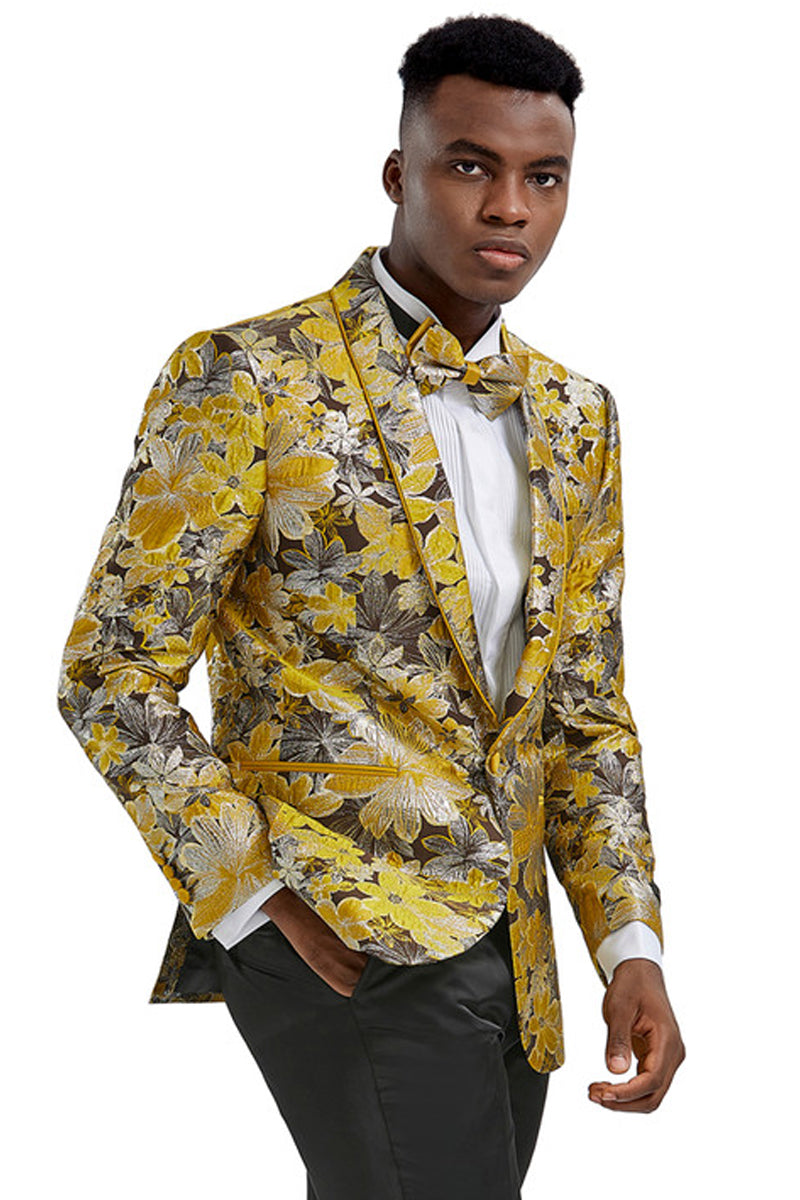 Men’s Slim Fit Paisley Prom Tuxedo Jacket in Yellow Gold & Black