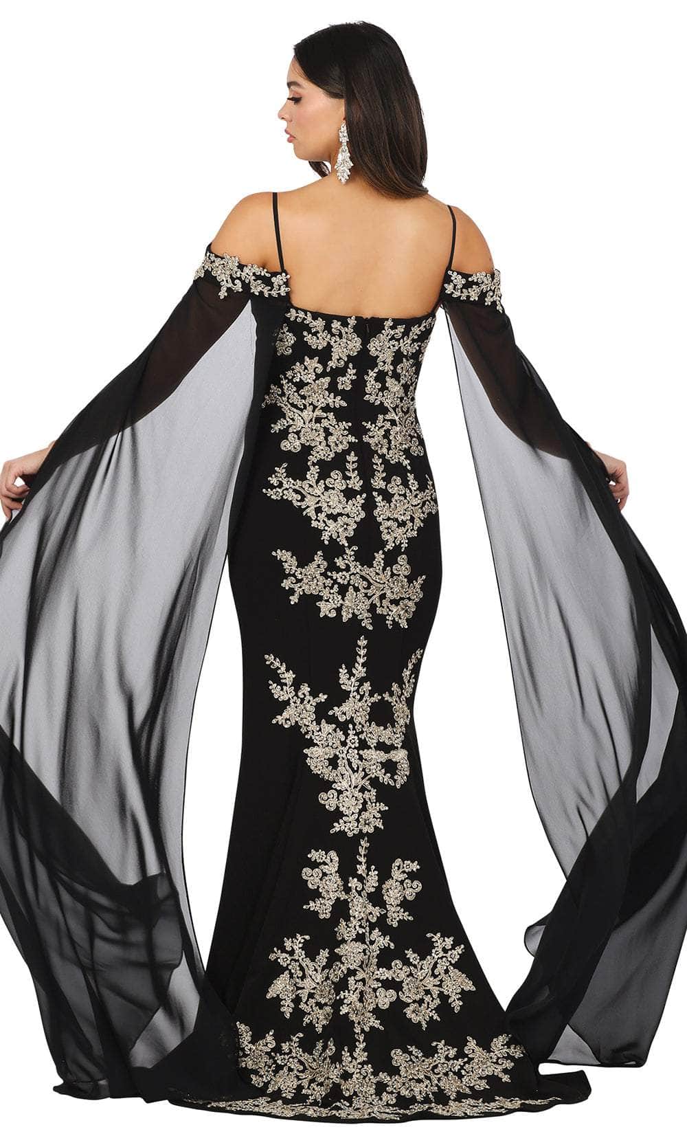 Cape Sleeve Beaded Appliqued Prom Gown