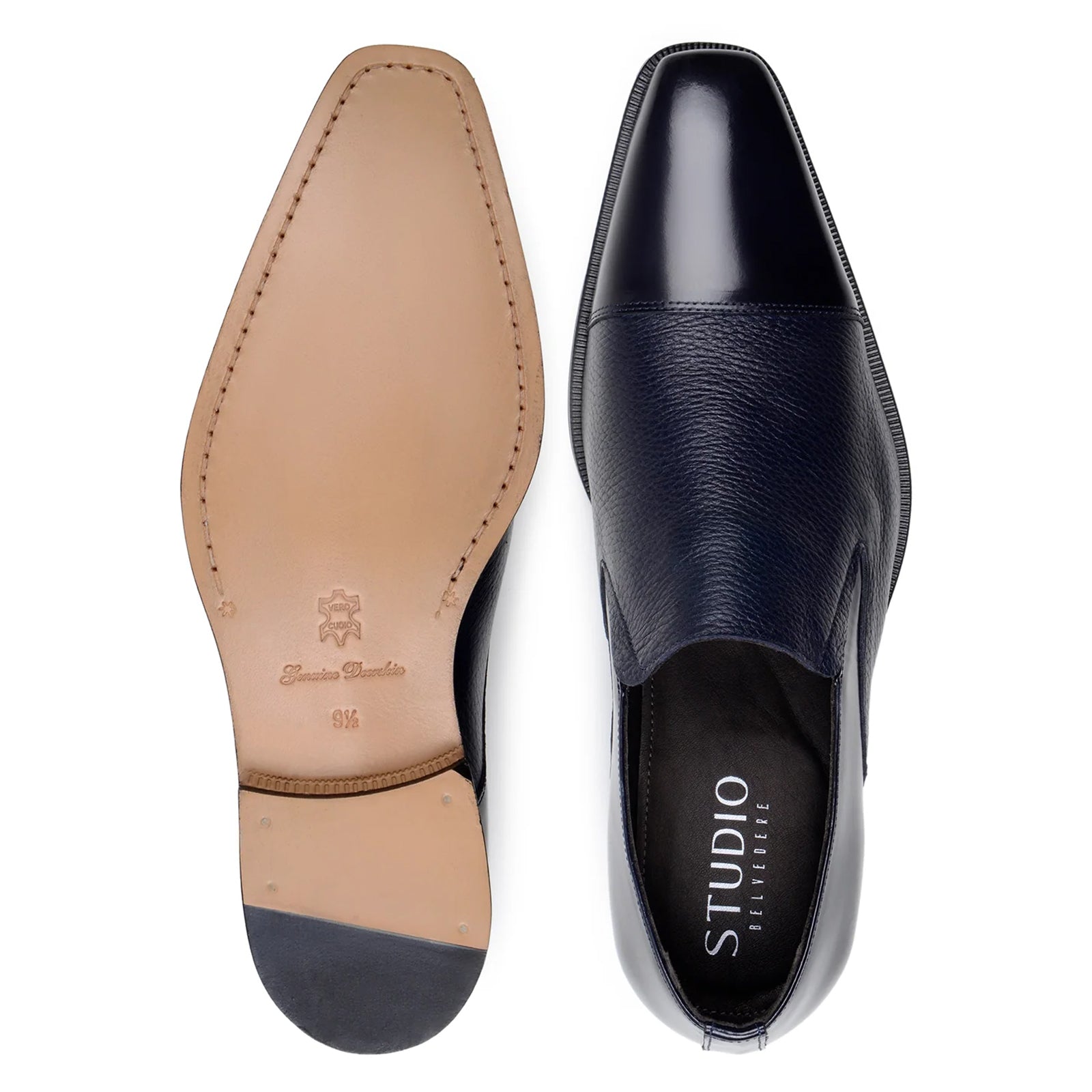 Men’s Belvedere Andreo Italian Deerskin & Nappa Leather Cap Toe Slip On Loafer in Navy