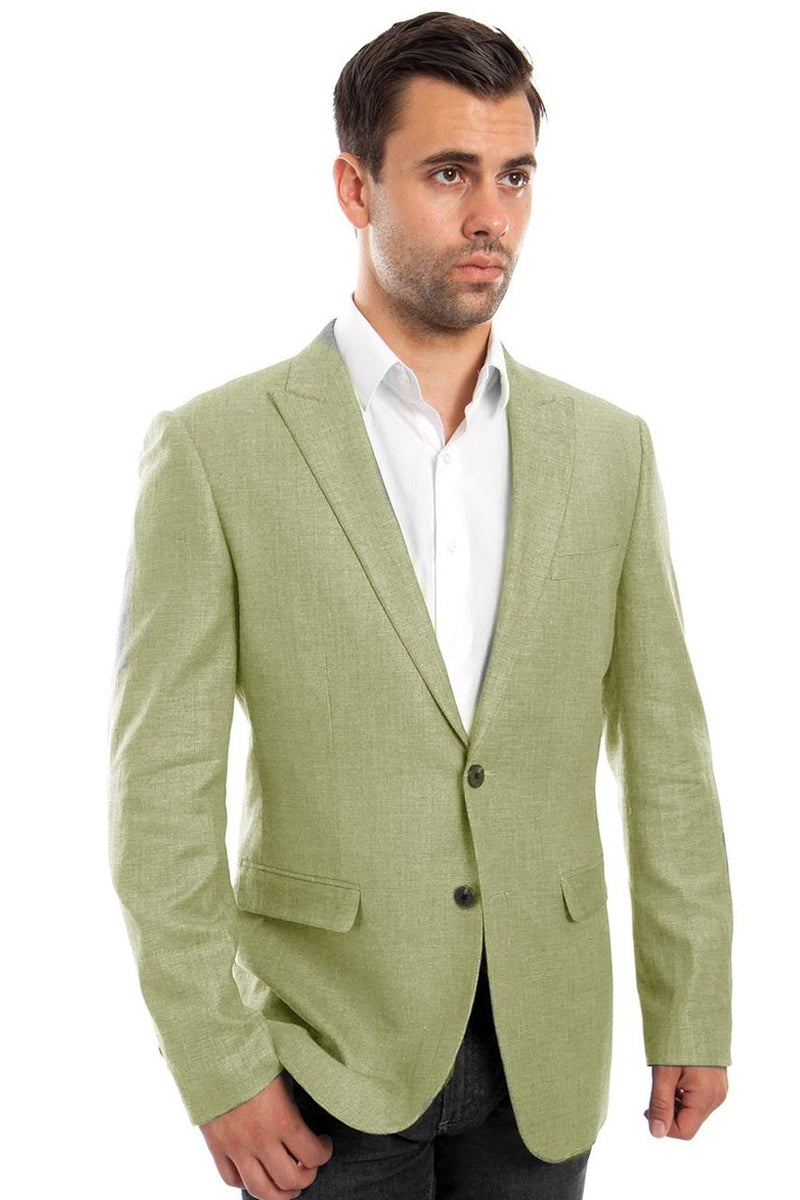 Men’s Two Button Summer Linen Blazer in Mint Green