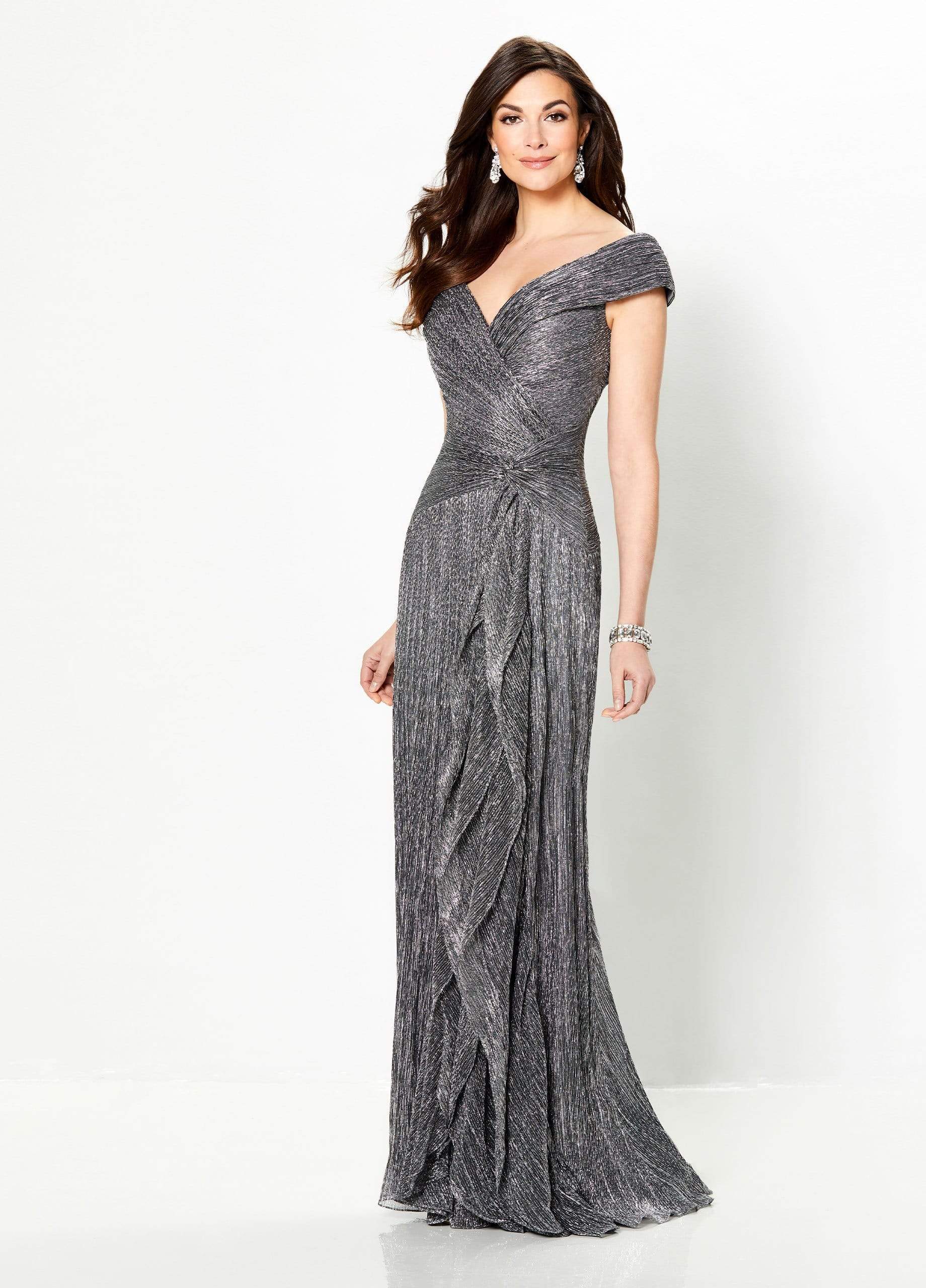 219975 Portrait V-Neck Cascading Ruffled Gown