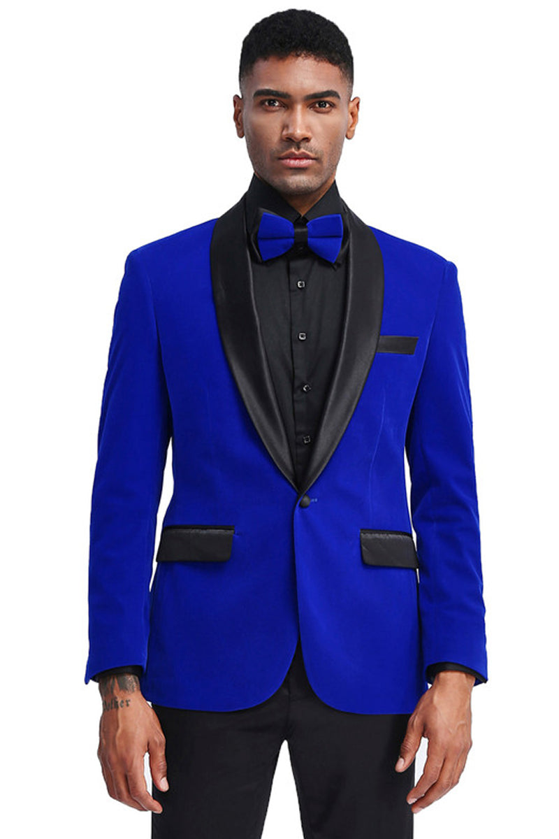Men’s Slim Fit Shawl Lapel Velvet Wedding & Prom Tuxedo Jacket in Royal Blue