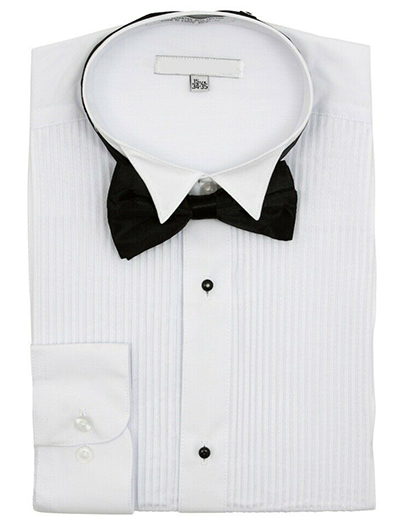 Men’s Regular Fit Wing Collar Mini Pleat White Tuxedo Shirt & Bowtie Set