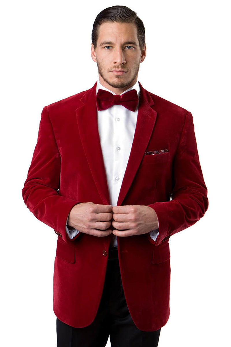 Men’s Two Button Classic Velvet Blazer in Red