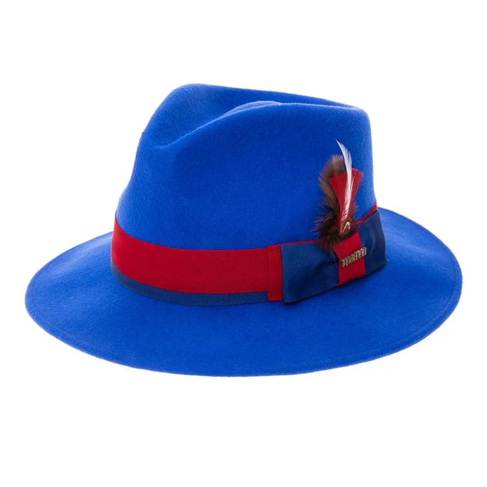 Men’s Classic Two Tone Fedora Dress Hat in Royal Blue & Red