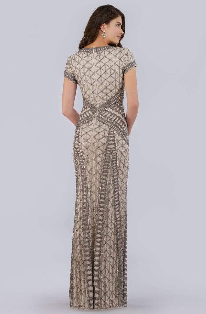 29746 Embellished Plunging V-neck Fitted Dress