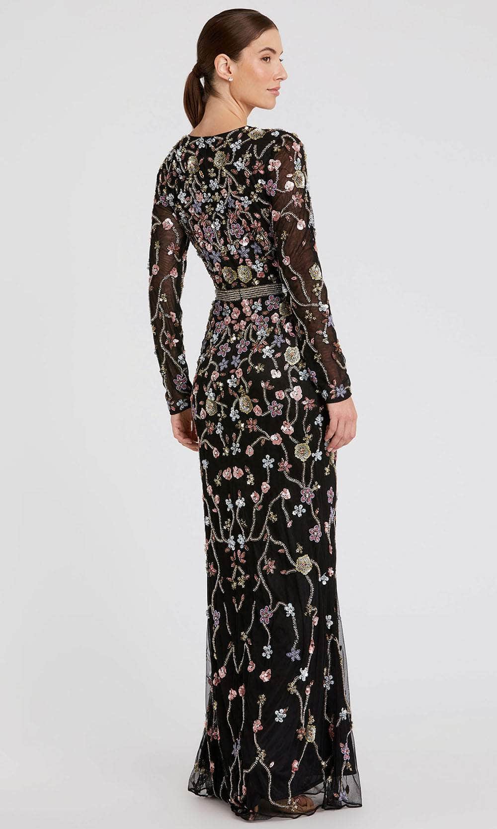 Floral Embellished Long Sleeve Evening Dress