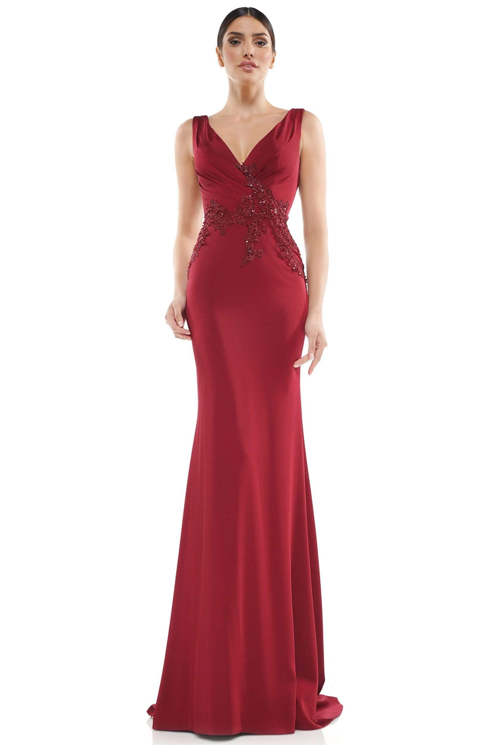 MV1054 Embroidered V-neck Trumpet Dress