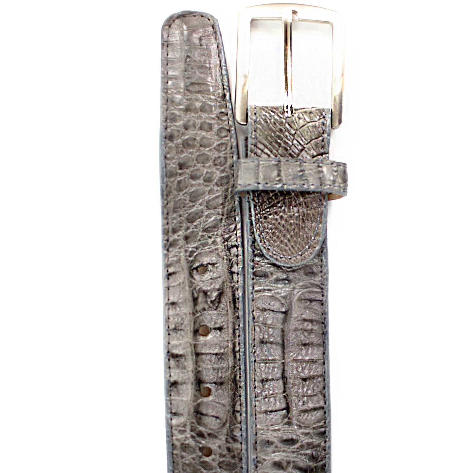 Men’s Belvedere Genuine Caiman Crocodile Dress Belt in Grey