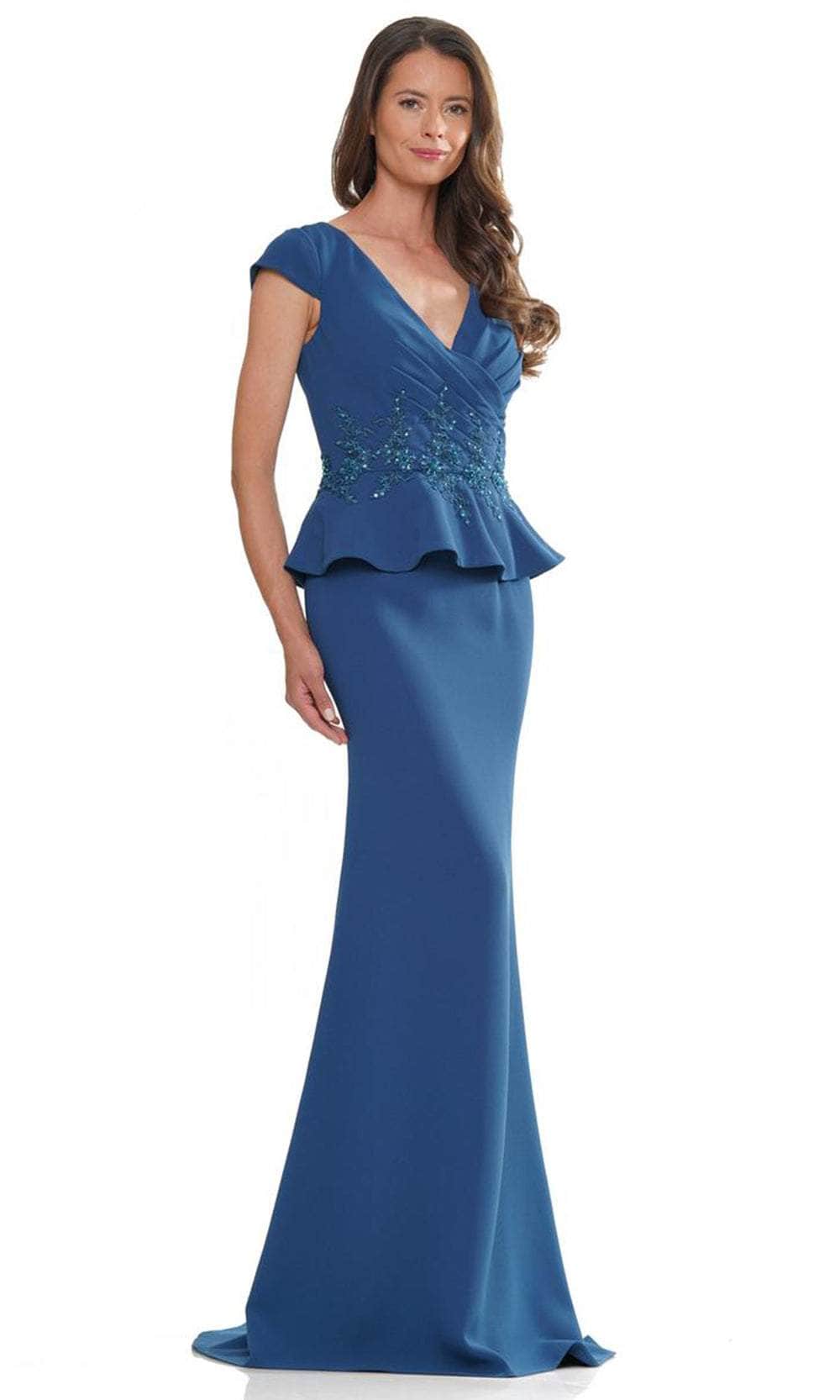V-Neck Cap Sleeve Long Gown