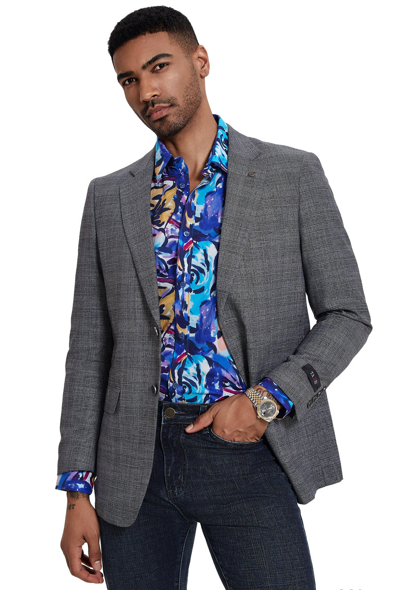 Men’s Slim Fit Two Button Sport Coat Blazer in Grey Glen Check