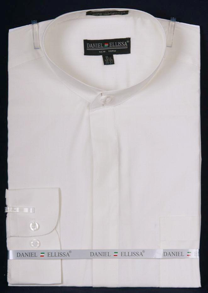 Men’s Classic Banded Collar French Front Dress Shirt in Ivory