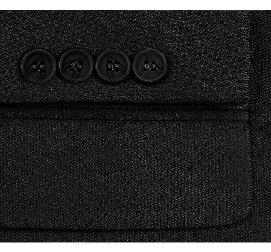 Mens Basic Two Button Classic Fit Suit with Optional Vest in Black