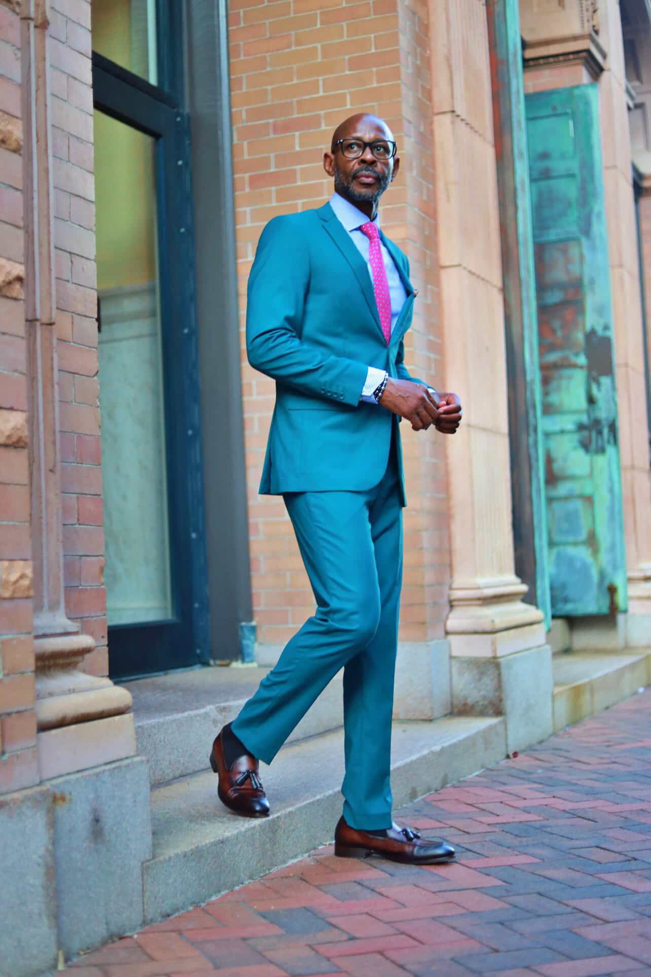 Men’s Basic 2 Button Slim Fit Wedding Suit in Teal Green